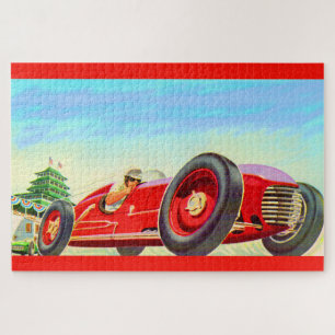 Puzzle coche de competición rojo 1950