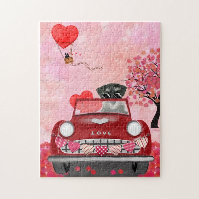 Puzzle Coche de perro Schnauzer con corazones de San Vale (Vertical)
