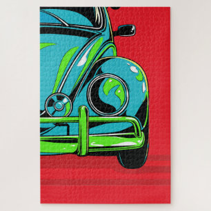 Puzzle Coche Deportivo Retro Turquesa Frente Arte Pop