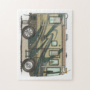 Puzzle Coche grande Motorhome del campista contento lindo