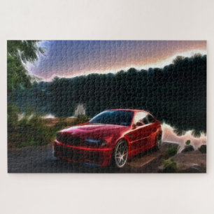 Puzzle Coche rojo caliente en el lago