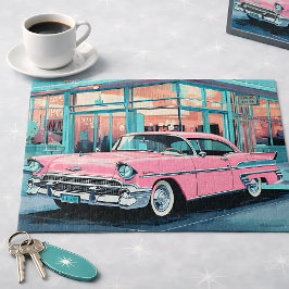 Puzzle Coche Rosa Retro Años 50 Comedor de Mitad de Siglo