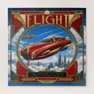 Puzzle Coche Volador Rojo Art Nouveau