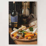 Puzzle Cocina sabrosa de la Plata de Queso de Vino Rústic<br><div class="desc">Este bonito diseño presenta un ambiente rústico con vino y queso. Comida sabrosa. Gastronomía. Queso. Vinos. Nueces.</div>
