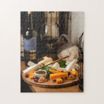 Puzzle Cocina sabrosa de la Plata de Queso de Vino Rústic<br><div class="desc">Este bonito diseño presenta un ambiente rústico con vino y queso. Comida sabrosa. Gastronomía. Queso. Vinos. Nueces.</div>