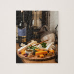 Puzzle Cocina sabrosa de la Plata de Queso de Vino Rústic<br><div class="desc">Este bonito diseño presenta un ambiente rústico con vino y queso. Comida sabrosa. Gastronomía. Queso. Vinos. Nueces.</div>