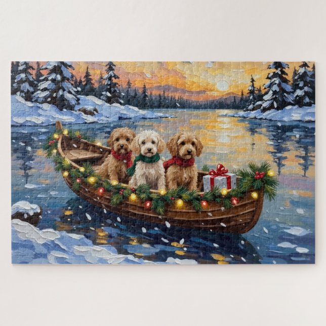 Puzzle Cockapoo Christmas Boat Holiday (Horizontal)