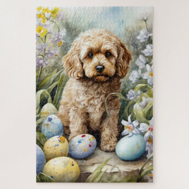 Puzzle Cockapoo con festividad de huevos de Pascua (Vertical)