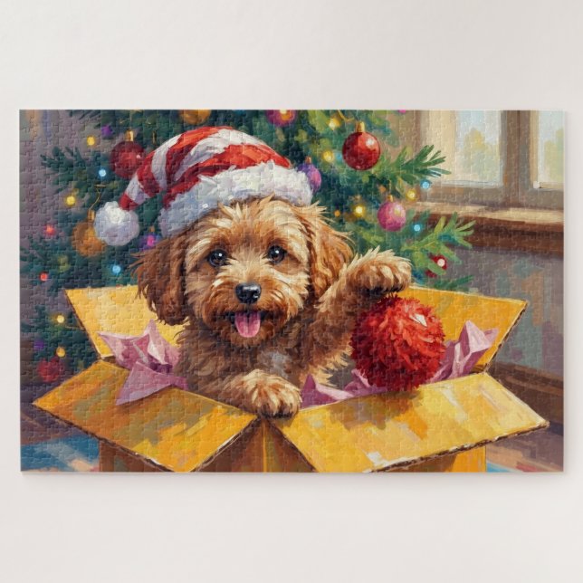 Puzzle Cockapoo Dog Christmas Gift Box Surprise (Horizontal)