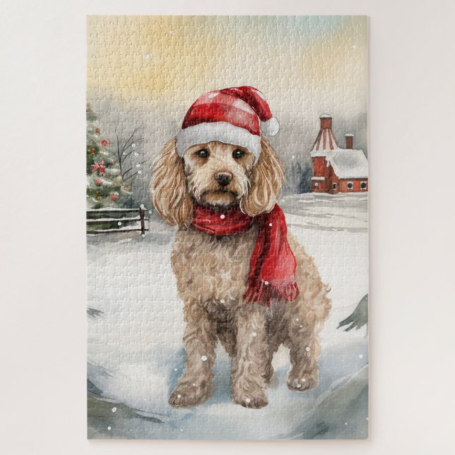Puzzle Cockapoo Perro en Navidad Nieve  (Vertical)