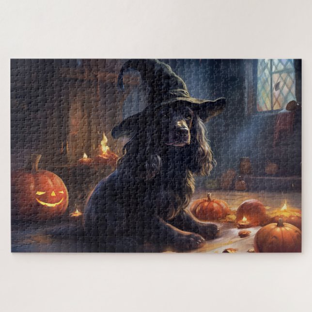 Puzzle Cocker Spaniel Calabazas de Halloween Espeluznante (Horizontal)