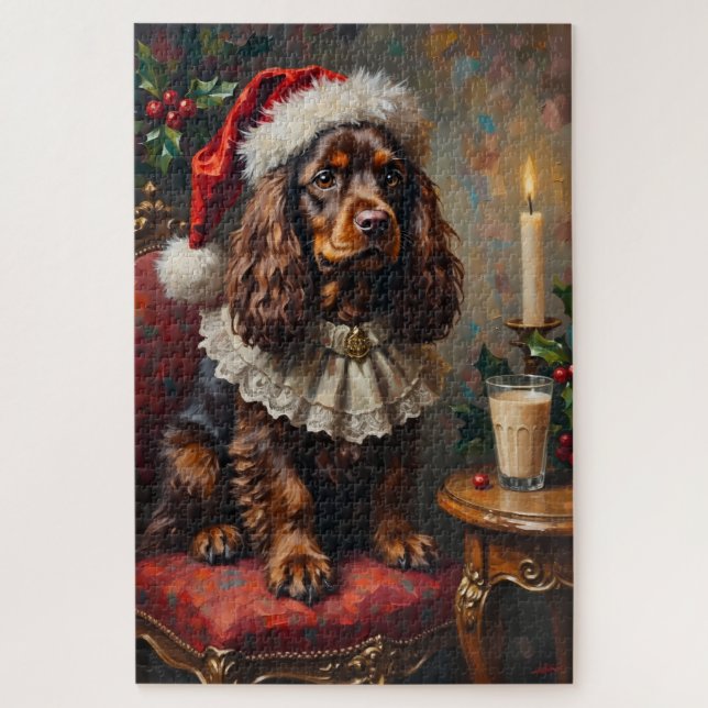 Puzzle Cocker Spaniel Classical Christmas Portrait Hat (Vertical)