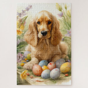 Puzzle Cocker Spaniel con festividad de huevos de Pascua