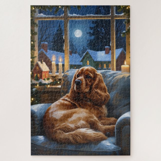Puzzle Cocker Spaniel con Navidades Luces feriado (Vertical)