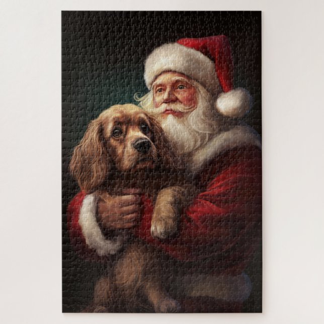Puzzle Cocker Spaniel con Santa Claus Festivo Navidad (Vertical)
