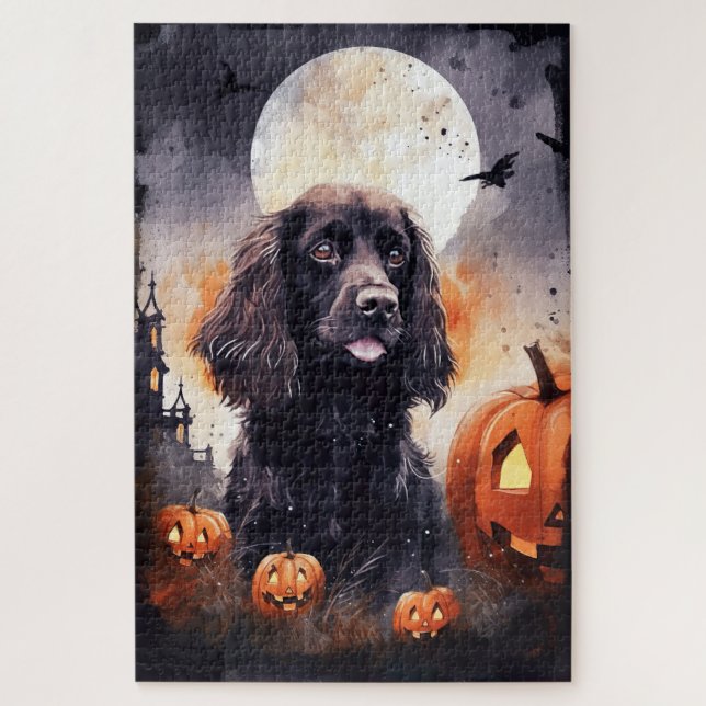 Puzzle Cocker Spaniel de Halloween con calabazas (Vertical)