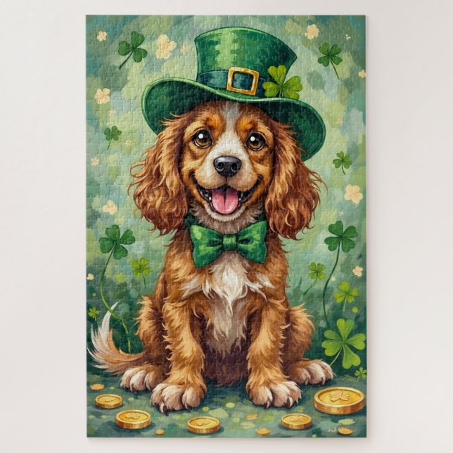 Puzzle Cocker Spaniel Día de San Patricio Perro Afortunad (Vertical)
