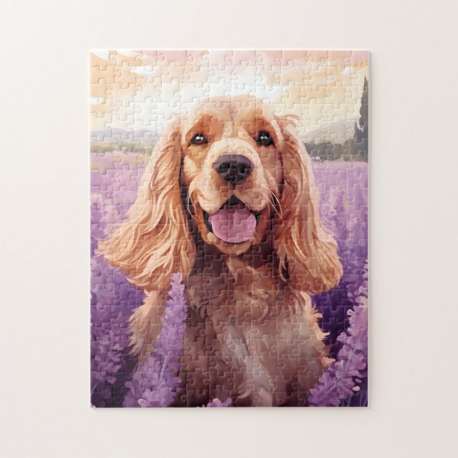 Puzzle Cocker Spaniel en el campo Lavender (Vertical)