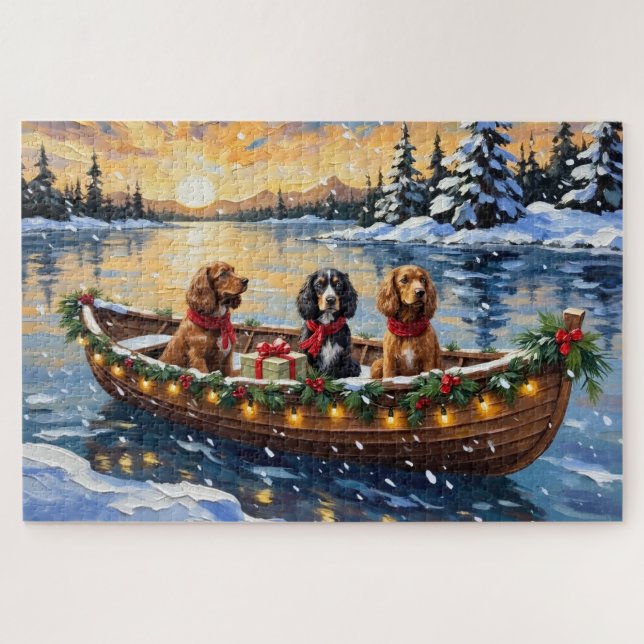 Puzzle Cocker Spaniel Navidad Barco Fiesta (Horizontal)