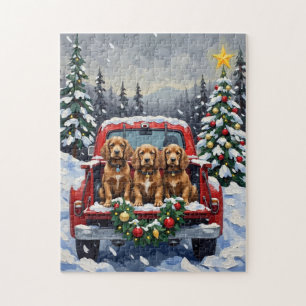 Puzzle Cocker Spaniel Navidad Camión Rojo Fiesta