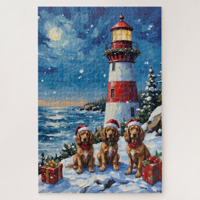 Puzzle Cocker Spaniel Navidad Faro Fiesta (Vertical)