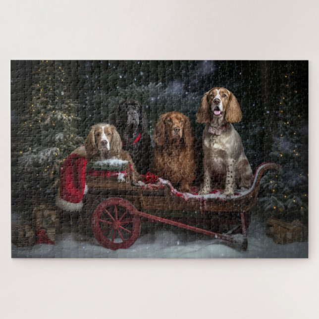 Puzzle Cocker Spaniel Nevado Trineo Navidad Decoración  (Horizontal)
