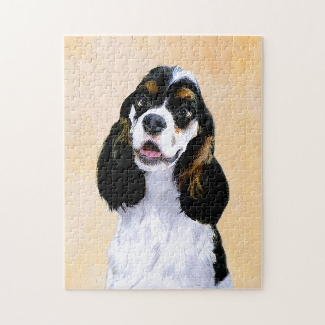 Puzzle Cocker Spaniel (Parti) Painting - Original Dog Art (Vertical)