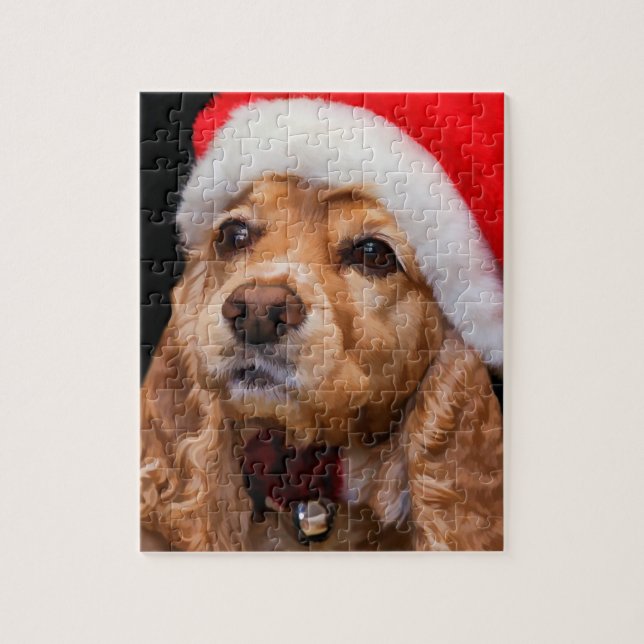 Puzzle Cocker spaniel que lleva el gorra de Santa (Vertical)