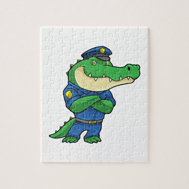 Puzzle Cocodrilo como oficial de policía con uniforme (Vertical)