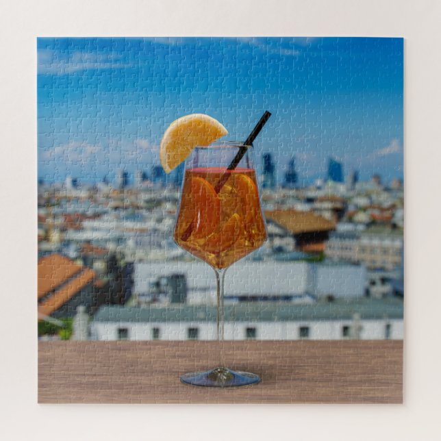 Puzzle Cóctel Spritz en una mesa con vistas a Milán (Vertical)