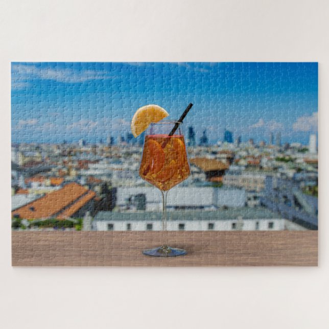 Puzzle Cóctel Spritz en una mesa con vistas a Milán (Horizontal)