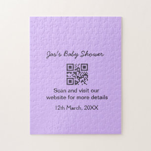 Puzzle Código QR de baby shower simple morado agregar tex