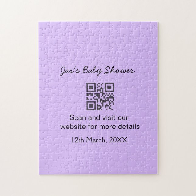 Puzzle Código QR de baby shower simple morado agregar tex (Vertical)