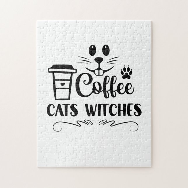 Puzzle Coffee de Halloween Cats Witts Cumpleaños (Vertical)