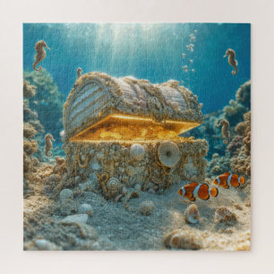 Puzzle Cofre del Tesoro de Conchas Submarinas con Monedas