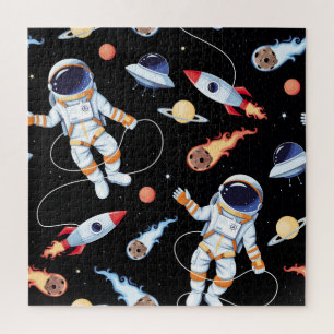 Puzzle Cohete astronauta: Patrón de espacio vintage sin f