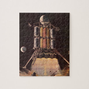 Puzzle Cohete de ciencia ficción vintage despegando del p