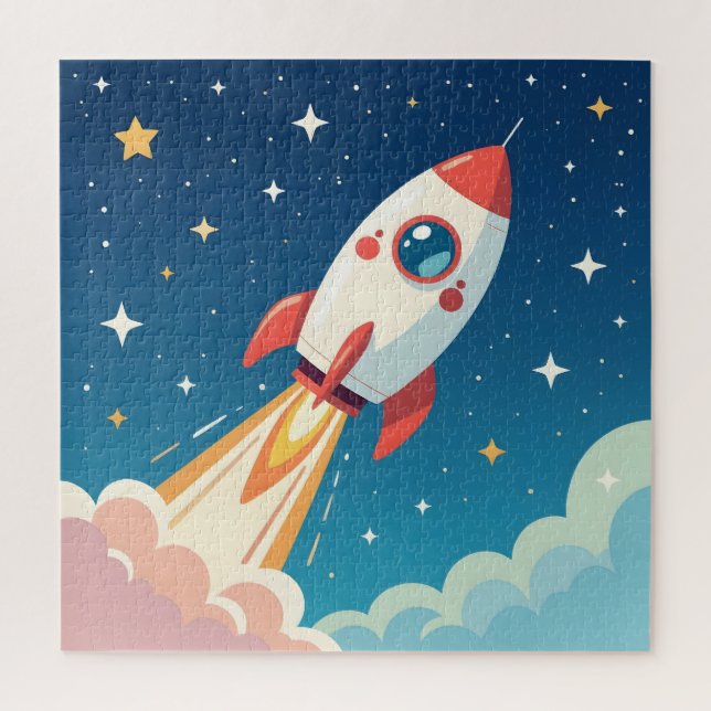 Puzzle Cohete espacial lindo despegando (Vertical)