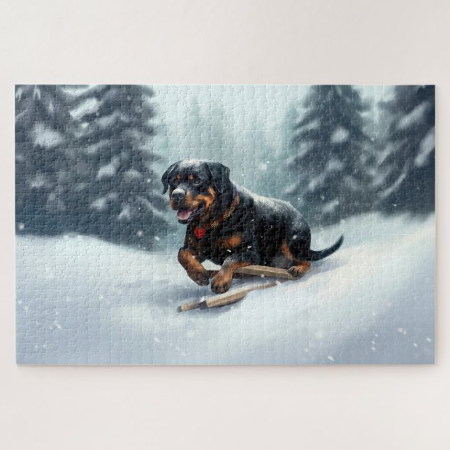 Puzzle Cojín decorativo de invierno de rottweiler Navidad (Horizontal)