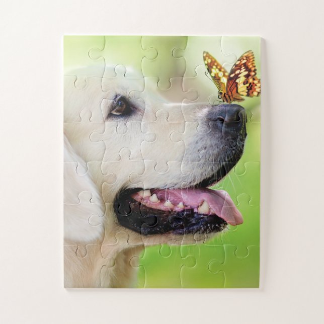 Puzzle Cojín decorativo De Labrador Y Mariposa (Vertical)
