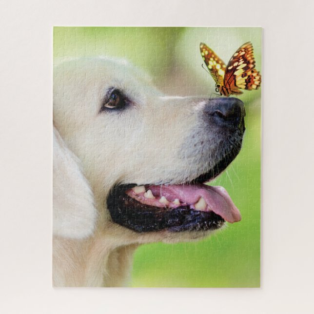 Puzzle Cojín decorativo De Labrador Y Mariposa (Vertical)