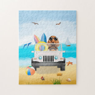 Puzzle coker spaniel Dog Driing en la playa