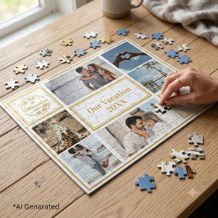 Puzzle Colage de fotos de vacaciones familiares en oro el