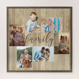 Puzzle Colage de Fotos Familiares con Grano de Madera Lig