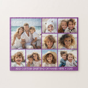Puzzle Colaje cuadrado de 9 fotos - morado con texto blan