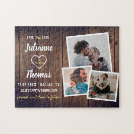 Puzzle Colaje de Fotos de Madera Rústica Elegante Boda Gu