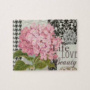 Puzzle Colaje de Hortensia Rosa Chic Arte de Damasco Vint