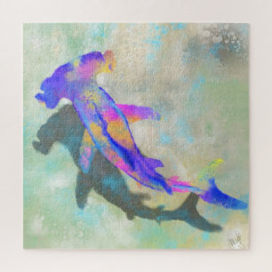 Puzzle Colección artística de acuarela mixta de tiburón m