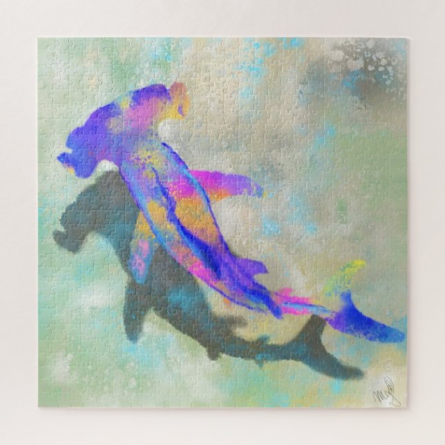 Puzzle Colección artística de acuarela mixta de tiburón m (Vertical)