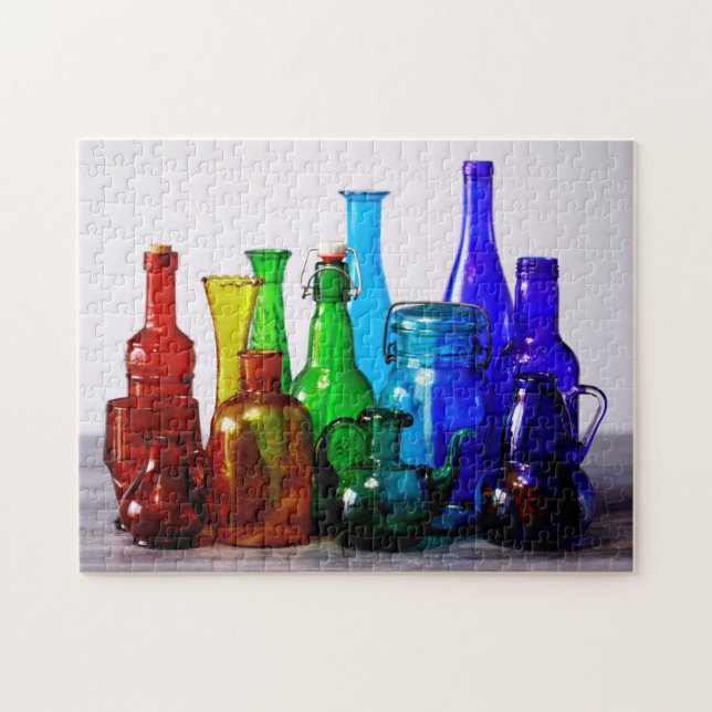 Puzzle Colección de botellas de vidrio arcoiris coloridas (Horizontal)